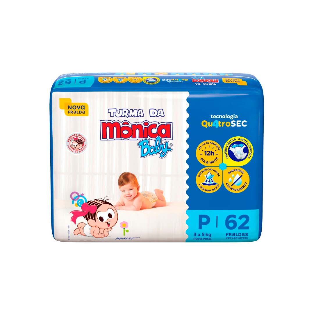 Fralda Turma da Mônica Baby P - 62 Unidades