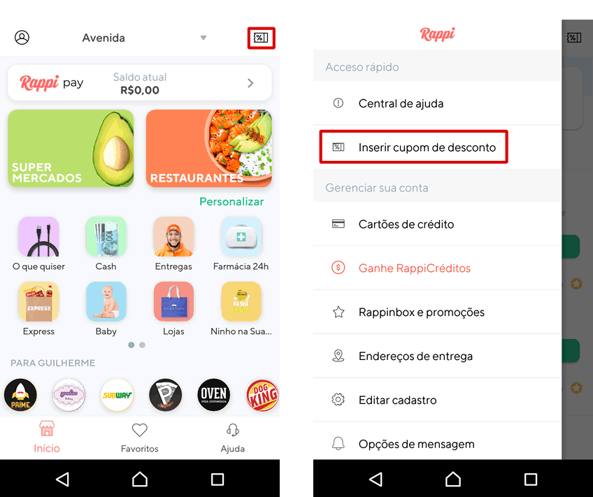 Como inserir o cupom Rappi